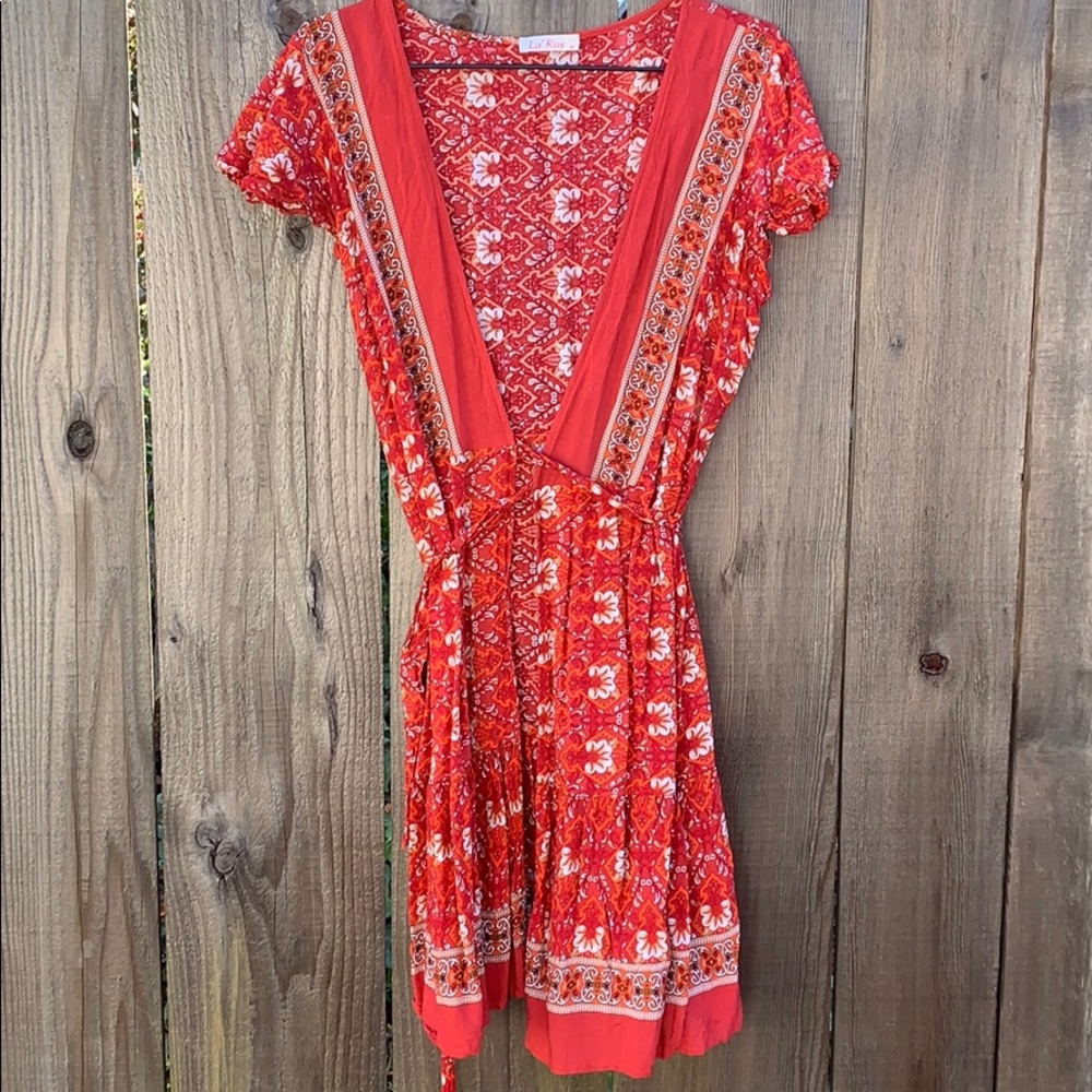 Red Wrap Floral Dress